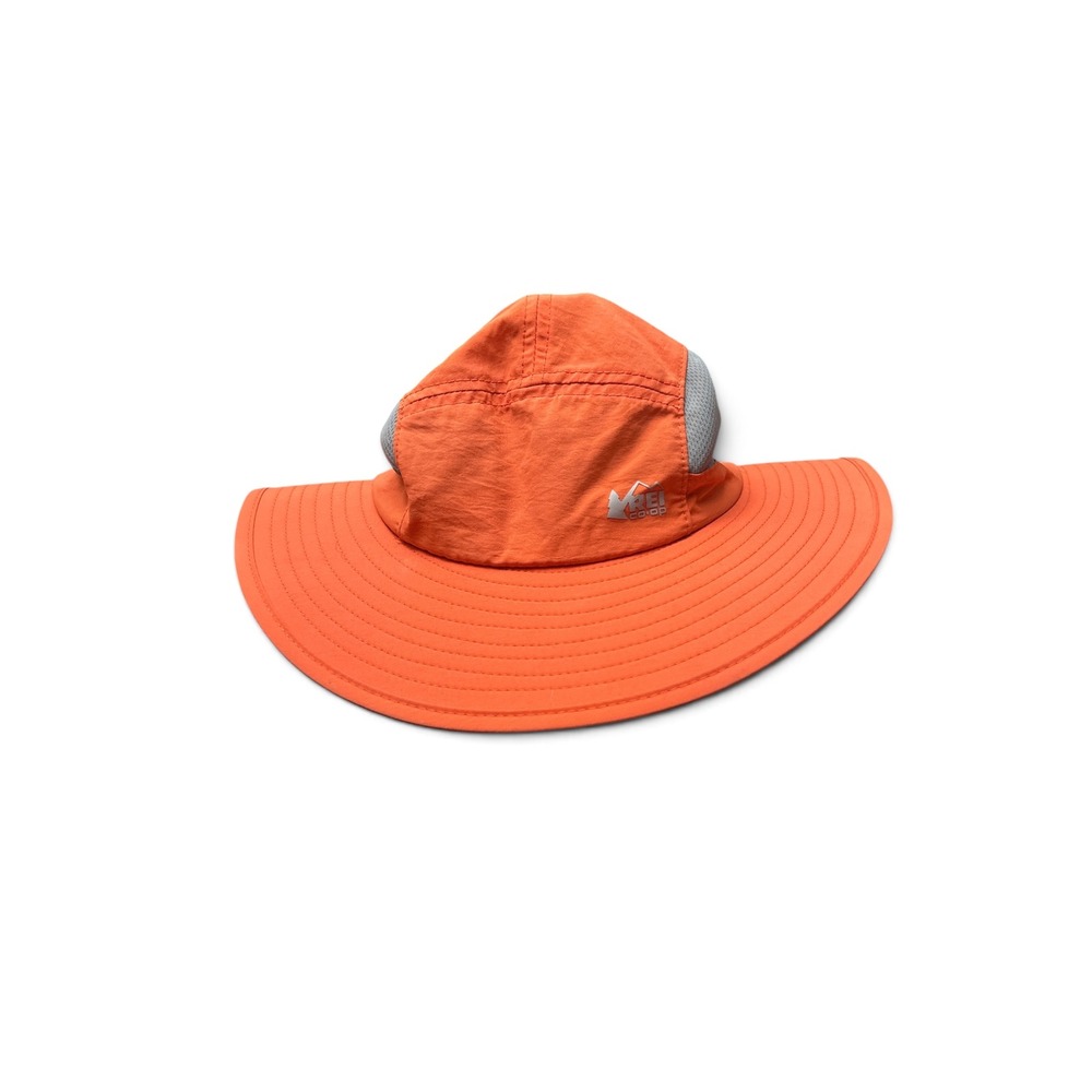 REI Co-op Kids Sun Hat Orange Gray Mesh Bucket Safari Boater Hat Size 7-14Y Mint